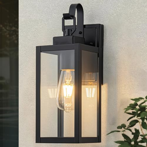 FTL Aussenlampe Wand Moderne, Aussen Wandleuchte E27, Glas-Außenwandleuchten, Mattschwarz Wandlaterne Außenlampe, Aussenbeleuchtung Hauswand, IP44 Wasserdicht Terrassenbeleuchtung für Veranda, Garten