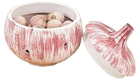 WYBZDA Ajouré Pot à Oignons Ménage Cuisine Céramique Pot à Ail Imperméable à L'humidité Respirant Trous 4.3in Ail Pot Scellé Fraîcheur(Rouge)