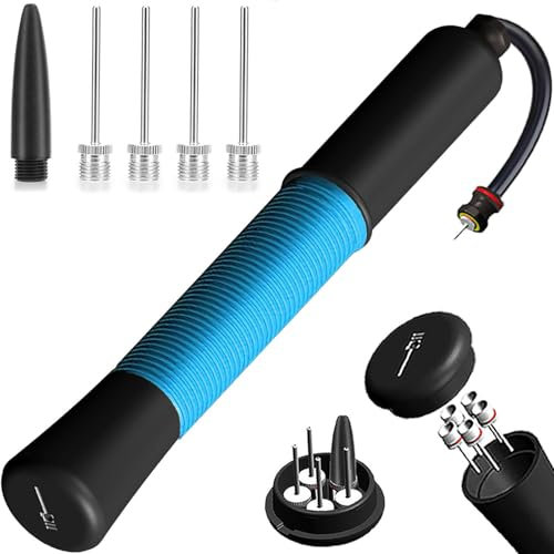 Ball Pump with Needle Storage(Never Lose Pin) Football Pump with 5 Needles and Extendable Cable, Soccer Football, Volleyball Rugby Ball Inflator - Great for All Balls - 1 Pack