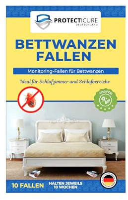 Hochwertige Bettwanzenfallen - 10 Bettwanzen-Klebefallen mit Köder - ungiftig & geruchlos zur Bekämpfung von Bettwanzen - 10 Wochen Wirksamkeit pro Falle