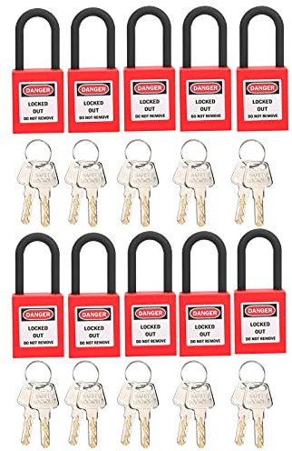 Lockout Padlock, Safety 10 Padlocks Lockout Lock with 2-Sided Labels and 10 Keys for Industrial Use Electric Hydraulic Pneumatic Applications