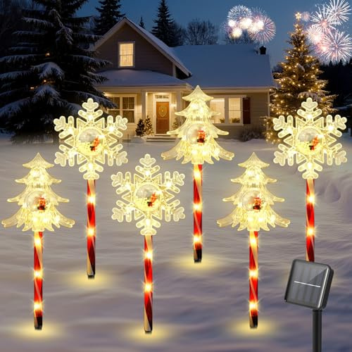 Luxspire Solar Weihnachtsbeleuchtung Außen, 6Pack Weihnachtsbeleuchtung Außen, 49cm Pathway Weihnachtslichter mit 2 Beleuchtungsmodi, Weihnachtsdeko Aussen, Stern + Weihnachtsbaum