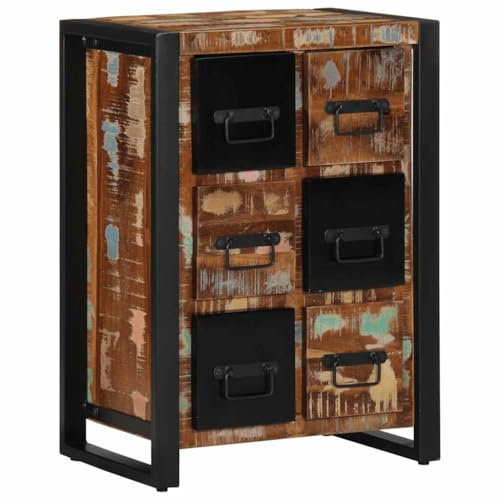 Vintage Sideboard mit 6 Schubladen, Beistellschrank Flurschrank Kommode Anrichte für Küche Wohnzimmer, 50x35x70 cm Altholz Massiv