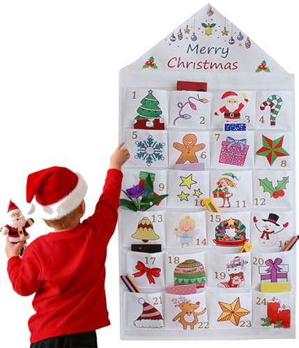 24 Taschen Adventskalender aus Stoff 2025, Weihnachts Countdown Wandkalender zum Befüllen, Stoffbeutel- Wiederverwendbar Wandbehang Geschenksäckchen Weihnachtsdeko