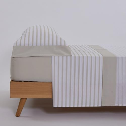 10XDIEZ Juego sábanas 100% algodón (Berta Beige - Cama 160cm)