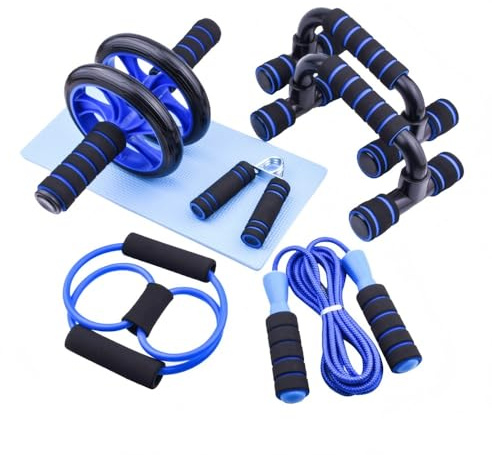 Bauchroller Bauchmuskeltrainer ABS-Roller, 6-in-1 Bauchtrainer, mit Fitnessband, Liegestützhilfe, Heimmatten, Fitnessgeräte, Bauchmuskelroller, geeignet für das Training zu Hause