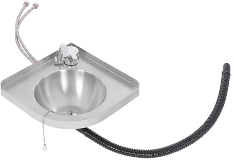 30.5x30.5cm Edelstahl-Eckwaschbecken,Dreieckiges Wandwaschbecken mit klappbarem Kupfer-Wasserhahn Ablaufgarnitur & 4cm großer Ablauföffnung,Handwaschbecken für Wohnmobil Bar Gästetoilette