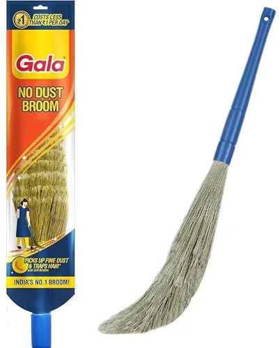 Gala No Dust Broom, 90 CM Long Stick Floor Broom for Home Cleaning, Washable Fiber Jhadu for Tiles & Smooth Floors, Freedom from New Broom Dust/Bhusa, Lightweight Indoor Cleaning Broom