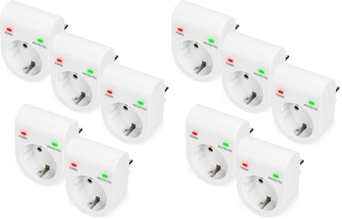 DIGITUS DN-95400 - Adattatore per protezione da sovratensioni - 5 pezzi - 16 A / 230 V / 50 Hz - Max. 3.500 W - Indicatore di stato a LED - Corrente di dispersione max. 13.500 A - Bianco