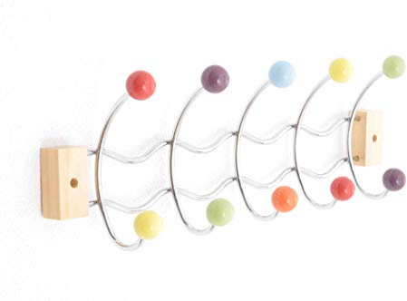 ASPECT Deluxe Wall-Mounted Hook/Coat Hanger-10 Hooks.Chrome Finish Frame & Multi-Color Ceramic Balls, Metal, Multi