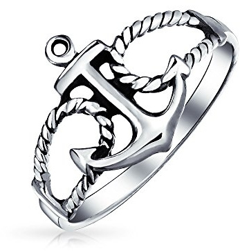 Tropischer Strand Urlaub Seemann Boot Nautische Meer Liebhaber Ozean Seil Offen Mariners Anker Band Ring Für Frauen Teenager Oxidiert 925 Sterling Silber