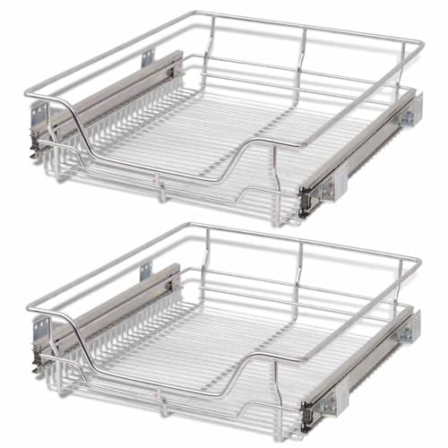 vidaXL 2 x Utdragbara Trådkorgar Trådkorg Korg Korgar Kökskorg Kökskorgar Trådback Trådbackar Köksback Köksbackar Utdragbar Köksback Utdragbara Köksbackar Silver