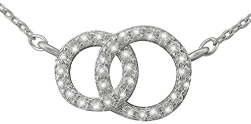 Hanessa 925 Echt-Silber Rhodiniert Damen-Schmuck Hals-Kette und Anhänger aus echtem Silber - Collier mit Doppel-Ring und 31 Zirkonia Steinen - Geschenk für die Frau