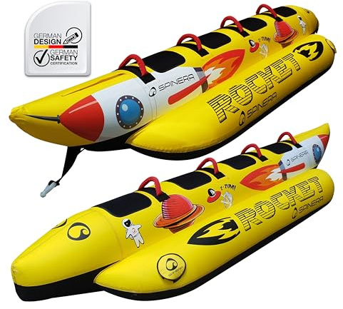 SPINERA Rocket 2 | 3 | 4 – Towable Banana Tube für 2–4 Personen – aufblasbares Wassersport-Fun-Tube – Neopren-Handgriffe, robuste Nylonhülle, 3-Kammern-System. Fun Tube