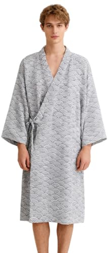 ITODA Unisexe Peignoir de Bain en Coton Robe de Chambre Nuit Kimono Japonais Douce Vêtement de Plage Sauna Hôtel Piscine Maison Natation SPA Yukata Confortable pour Femme Homme Cadeau Anniversaire