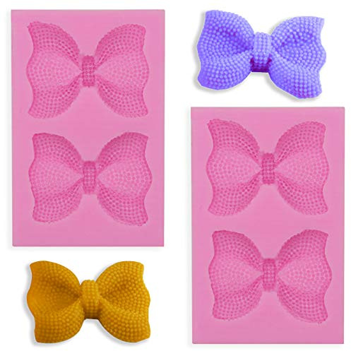 HengKe 2 Pieces large Bow Silicone Fondant Molds bowknot Molds Handmade Ice Cream Soap Mould Crystal Cupcake Cake Topper Decor Desserts Ice Cube Candy Pudding