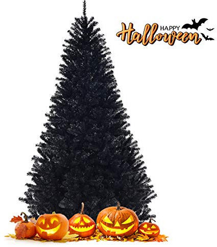 GOPLUS 180/230 cm künstlicher Weihnachtsbaum schwarz, Tannenbaum künstlich mit Metallständer & PVC-Nadeln, Christbaum Halloween Baum Weihnachten Dekoration für Zuhause, Geschäfte (230 cm)