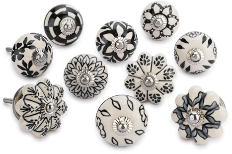 Ajuny Ceramic Cabinet Knobs, Set of 30 - Vintage Black & White, Hand-Painted Pumpkin & Round Drawer Pulls for Kitchen Cabinets, Vanities, Dressers & Cupboards, 1.5 in, Screws & Backplates Included