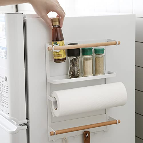 S.I.C Magnetisches Küchenregal für Kühlschrank, Gewürzregal zur Wandmontage, Küchenutensilienhalter, Wandregal ohne Bohren, platzsparendes Gewürzregal mit Rollenhalterleiste. (Weiß, 7 x 27,5 x 34 cm)
