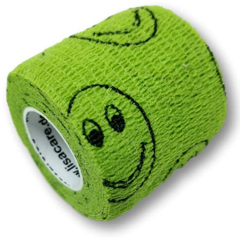 LisaCare Pflaster Kinder - 12 Rollenpflaster 5cm breit - Medizinprodukt | selbsthaftend, elastisch für Kinder - Riesige Farb- & Motivauswahl - Bandagen zum Trösten (Smiley grün)