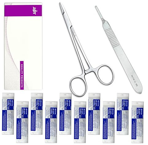 MJW Manche de Scalpel n° 3 Avec Support et 10 Bords d'artisanat – Manche d'artisanat en Acier Inoxydable n° 3 Idéal Pour l'art du Bois, la Fabrication de Cartes, le Greffage et la Sculpture