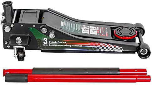 ROCKFORCE Hydraulischer Doppelkolbenheber 3t niedriges Profil mit gummierter Griffplatte (H min 75 mm, H max 510 mm)