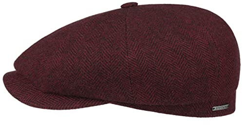Stetson Hatteras Classic Wool Schiebermütze Herren Flatcap mit Baumwollfutter Fischgrätmuster Ballonmütze Herbst Winter dunkelrot 58 cm