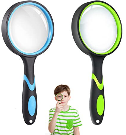 Lot de 2 loupe portative pour enfants, livres, cartes et observation d'insectes (1 bleu noir, 1 noir vert)