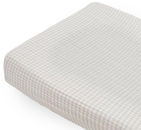 Little Unicorn Changing Pad Cover for Newborns & Infants | Soft & Breathable Muslin Fabric | Baby Diaper Changing Table Pad Cover (Tan Gingham)