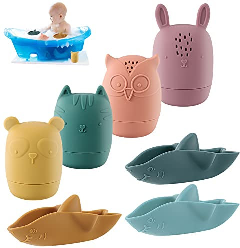 Baby Bath Toys for 1-3 Year Olds, Silicone Mold Free Bath Toys Toddler Sensory Educational Toys Floating Bathtub Water Toys for 3+ Years Old Boys Girls
