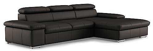 CAVADORE Leder-Ecksofa Valerie mit XL-Longchair / Eckcouch mit Kopfteilverstellung, großem Longchair + Metallfüßen / 286 x 73 x 174 / Echtleder Dunkelbraun