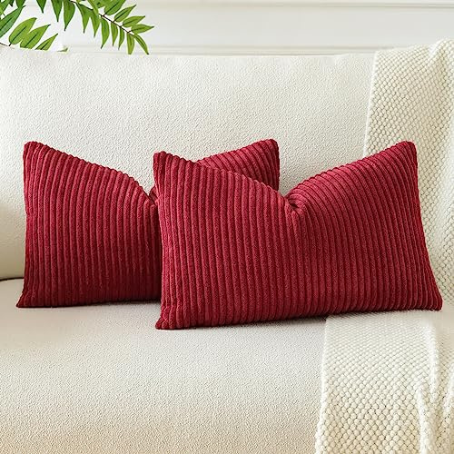 JOTOM 2er Set Cord Kissenbezüge Kissenhülle Dekorative Zierkissen Sofakissen Couchkissen Dekokissen Kissenbezug Deko Kissenhülle für Sofa Wohnzimmer 40x60cm Weinrot