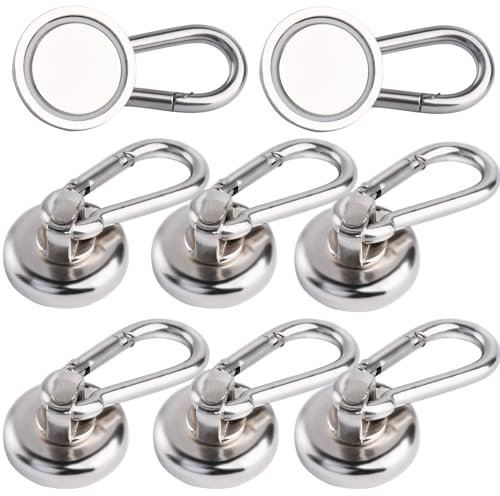MIN CI 8 Stück Magnethaken Extra Stark, 25mm Neodym Magnete Große Magnetische Haken 22KG Zugkraft Mit Öse für Küche Badezimmer Schließfächer