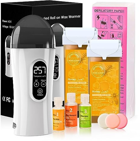 Kit de Depilación con Cera Roll On, Kit de Depilación con Cera para Mujeres, Kit de Depilación con Rodillo de Cera para Depilación con Rodillo Digital para Piel Sensible