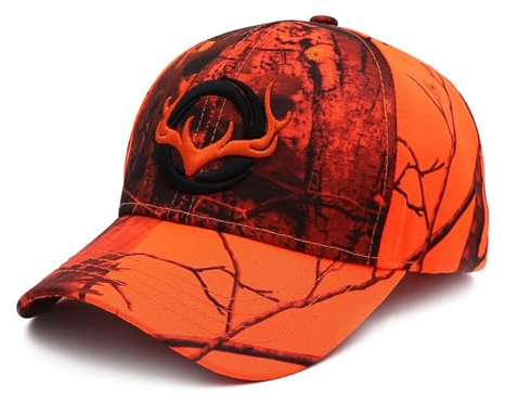 QOHNK Casquette De Baseball Camouflage Pour Homme, Unisexe Casquettes De Pêche Réglables, Casquette De Jungle Chapeau Chasse En Plein Air Chapeau De Chasse Tête De Cerf 3D,Chapeaux De Randonnée Orange