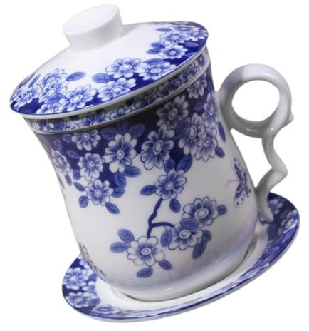 LIFKOME Tasse à Thé Lot 1 avec Infuseur et Soucoupe en Porcelaine Bleue