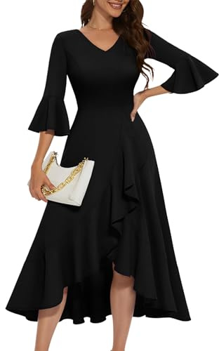 HomRain Black Maxi Wedding Guest Prom Dress for Evening Party Cocktail with Long Bell Sleeve Elegant Flowy Split Graduation Dresses Black XL