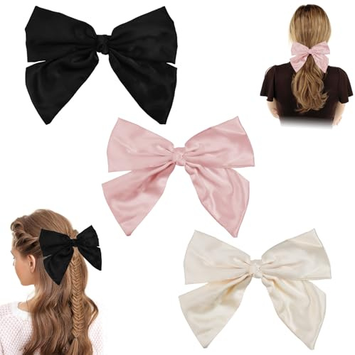 MININUSI 3 Stück Schleifen Haarbänder 19 x 15cm Haarnadelschleife, Satin Haarspangen Mit Schleife Haarklammer, Haarspange Haarclip Schleife, Stoff Haarschleife für Damen Mädchen Haarschmuck Schleife