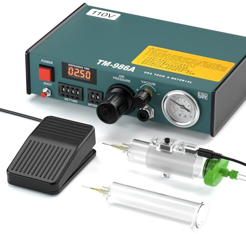 Generic 110V Auto Glue Dispenser, Automatic/Semi-automatic Solder Paste Liquid Adhesive Controller, Digital Display, Adjustable Dispensing Amount (0.0001ml) & Interval