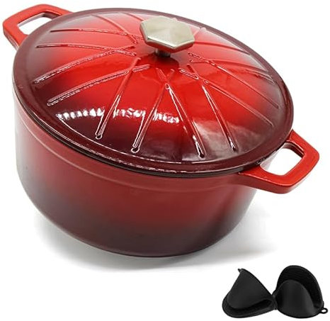 DYHQQ 7,5 Quart Schnellerhitzung Dutch Oven Topf mit Deckel, Emaille Dutch Oven mit Deckel, Antihaft-Innenbeschichtung für gleichmäßiges Kochen Bringen Sie Mini-Ofenhandschuhe mit