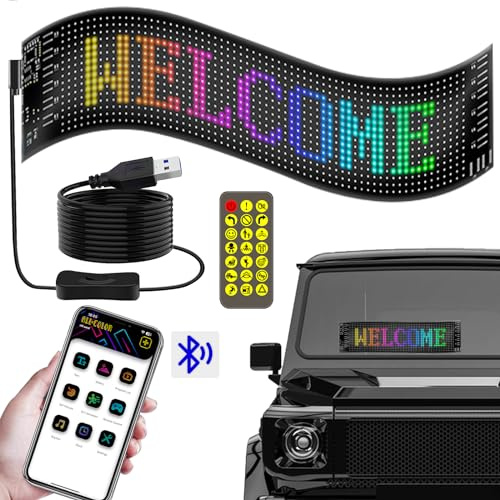 Señal LED de Desplazamiento Programable, Flexo Letrero Luminoso, Panel Led 37,4 X 9,2cm, Bluetooth USB Control de App, para Fiesta, Coche, Bar, Club, Control de Aplicación (37,4 * 9,2)