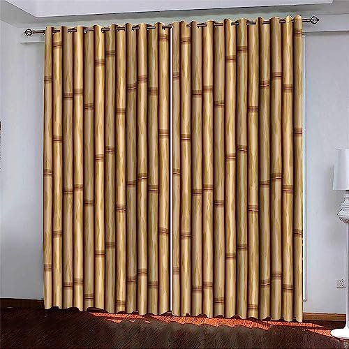 3D Blackout Vorhänge Ösen Gardinen 2 X 110 X 215 Cm Einfache Wandstruktur Aus Bambus 3D Vorhänge Blickdicht 2Er Set Thermo-Verdunklungsgardine Gardine Mit Ösen Thermogardinen Für Wohnzimmer -3V9U7B0E1