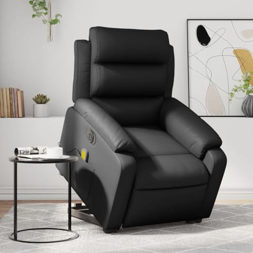 Homgoday Massagesessel mit Aufstehhilfe Elektrisch, Aufstehsessel, Relaxsessel mit Liegefunktion, Ruhesessel, Fernsehsessel, Polstersessel TV Sessel für Wohnzimmer Schwarz Kunstleder