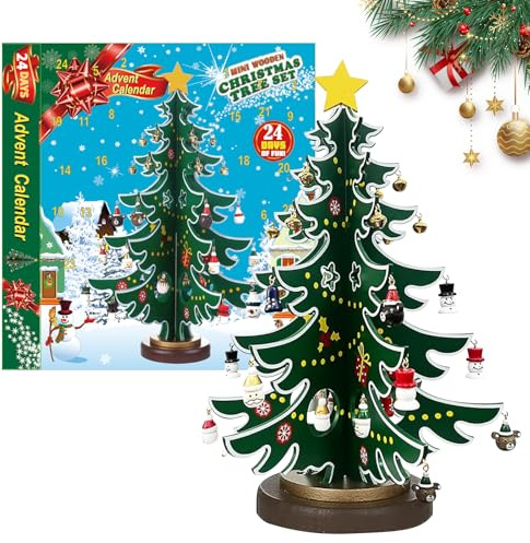 Calendario dell'Avvento di Natale, set di albero di Natale in legno, 24 giorni con conto alla rovescia con 24 ornamenti natalizi in miniatura per ragazze e ragazzi, regali fai da te, albero di Natale,