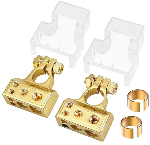 2 Pezzi morsetti batteria auto,stacca batteria 12v, morsetti batteria auto,Terminali dei fili positivi e negativi per Auto, Furgoni, Camion, Veicoli, Barche Marine（Oro）