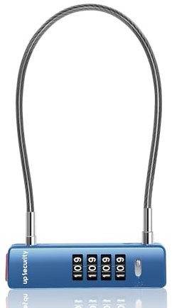 UP Security Kabelschloss mit Kombination, 4-stelliges Zahlenschloss für Zauntor, Reiserucksack-Sicherheit, Drahtvorhängeschloss für Schrank, Fahrrad, Roller, Haustür (30 cm Kabel, Blau)