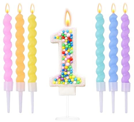 Ovaletta Regenbogenball Bunte Geburtstagskerze - 1, Kerze mit 6 Stücken für Torte