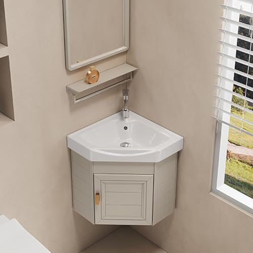 lavandino, mobiletto per lavabo da Bagno, Piccolo lavandino angolare a Parete, Moderno lavandino Galleggiante in Ceramica Triangolare, lavandino di Servizio in Ceramica con Sistema di chiusu