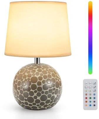 EGOBASIC Ceramic Table Lamp Akku Tischlampe Aufladbar mit Fernbedienung, Kleine Tischlampe Kabellos mit Timing, Dimmbar 12 RGB Farben, Tischleuchte für Esstisch Wohnzimmer Schlafzimmer