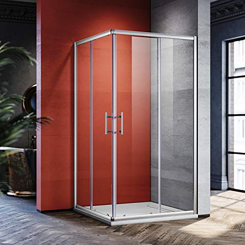 SONNI Cabine de douche d'angle - 120 x 120 cm - Sans receveur de douche - En verre de sécurité - Porte coulissante - Douche d'angle - Porte coulissante - En verre